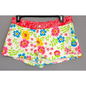 Agua Doce Swimsuit Cover Shorts Womens Small Red White Floral Snap Pocket New